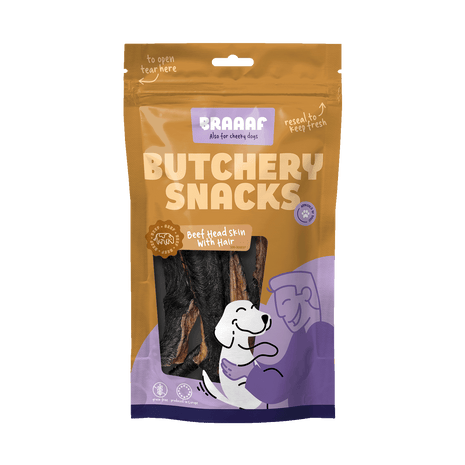 Braaaf Butchery Snacks Runderkophuid met haar 150 g