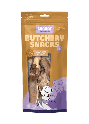 Braaaf Butchery Snacks Konijnenoren met haar 80 g