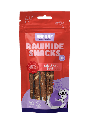Braaaf Rawhide Roll Sticks Rund & Vis - 8 st.