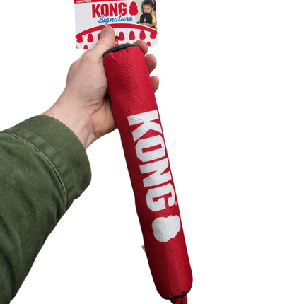 Kong Signature Stick Met Touw Rood / Zwart - Met handvat, pieper, ratel en ritsel voor extra plezier