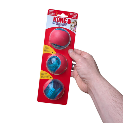 Kong Squeez Action Rood - 3 stuks- Extra hoog stuiterende bal voor honden met pieper
